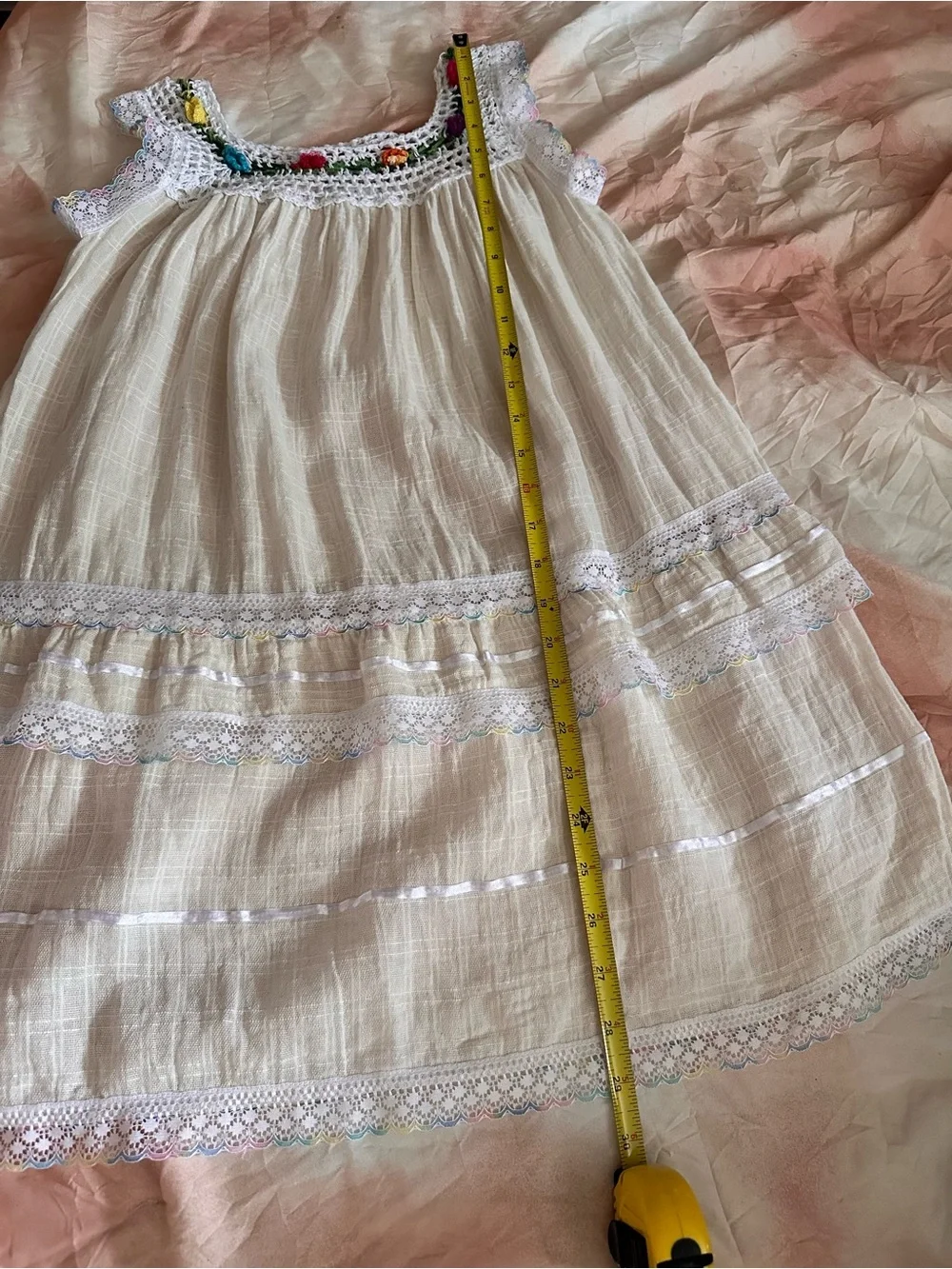 Vintage Handmade Crochet Hand Sewn Cream Yoke Summer Dress #Batita Lupita Dress